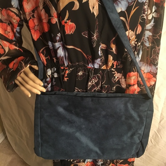 NIB Teal suede leather crossbody multi-pocket bag - Picture 3 of 7